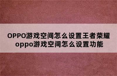 OPPO游戏空间怎么设置王者荣耀 oppo游戏空间怎么设置功能